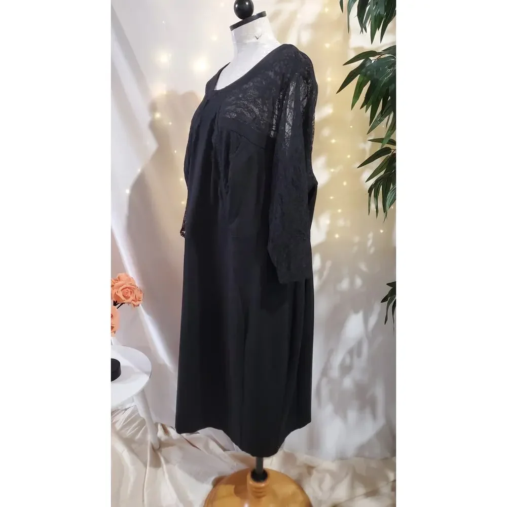 Lane Bryant Lace Sheer 3/4 Sleeve Sheath Dress Plus Size 26 Black LBD Wedding - Picture 5 of 13
